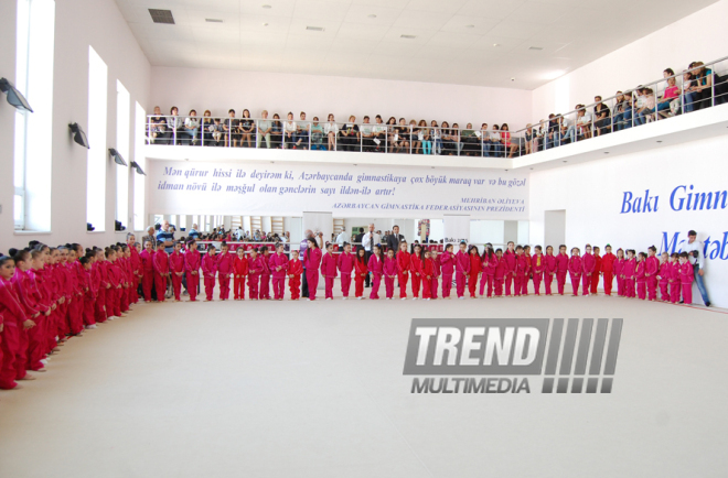 Festival competitions in rhythmic gymnastics at Baku Gymnastics School. Azerbaijan, May 19, 2015