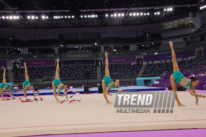 В преддверии Евроигр в Баку прошли последние проверочные тренировки гимнастов. Баку, Азербайджан, 06 июня 2015 г. 