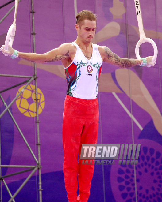 В преддверии Евроигр в Баку прошли последние проверочные тренировки гимнастов. Баку, Азербайджан, 06 июня 2015 г. 