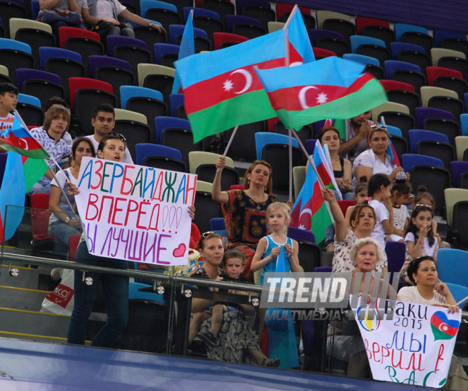 В преддверии Евроигр в Баку прошли последние проверочные тренировки гимнастов. Баку, Азербайджан, 06 июня 2015 г. 