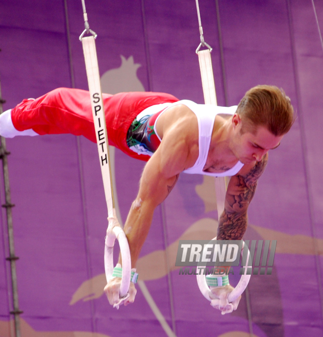 В преддверии Евроигр в Баку прошли последние проверочные тренировки гимнастов. Баку, Азербайджан, 06 июня 2015 г. 