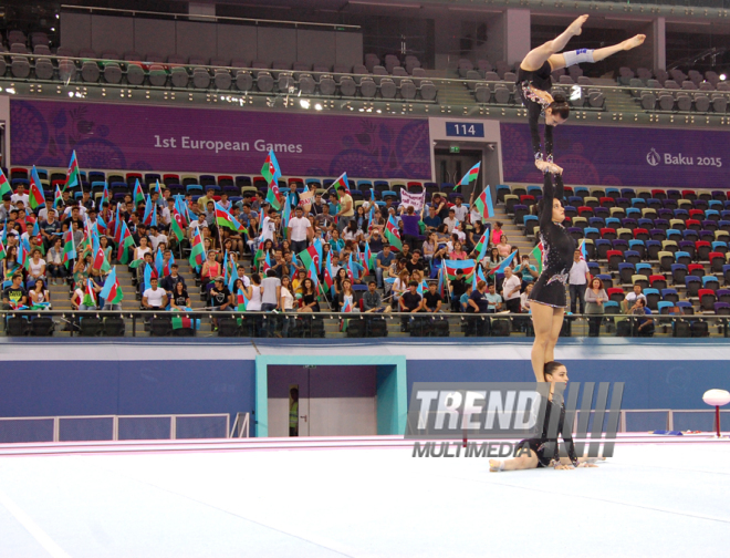 В преддверии Евроигр в Баку прошли последние проверочные тренировки гимнастов. Баку, Азербайджан, 06 июня 2015 г. 