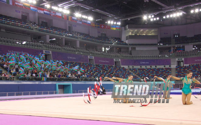 В преддверии Евроигр в Баку прошли последние проверочные тренировки гимнастов. Баку, Азербайджан, 06 июня 2015 г. 