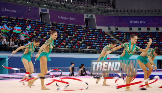 В преддверии Евроигр в Баку прошли последние проверочные тренировки гимнастов. Баку, Азербайджан, 06 июня 2015 г. 