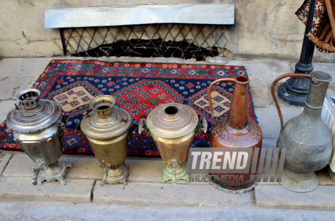 The national-applied art in the streets of Icheri Sheher. Baku, Azerbaijan, June 12, 2015