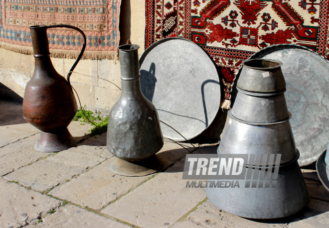 The national-applied art in the streets of Icheri Sheher. Baku, Azerbaijan, June 12, 2015