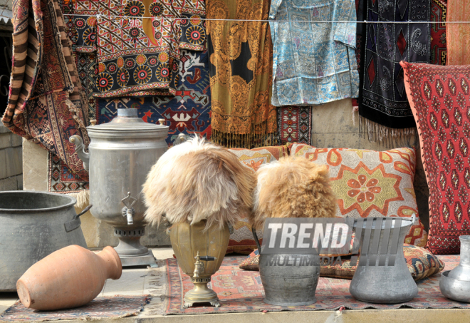 The national-applied art in the streets of Icheri Sheher. Baku, Azerbaijan, June 12, 2015