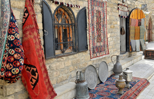 The national-applied art in the streets of Icheri Sheher. Baku, Azerbaijan, June 12, 2015