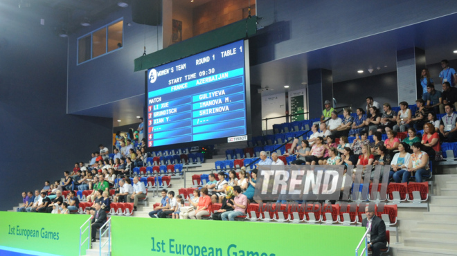 I Avropa Oyunları çərçivəsində qadınlar arasında stolüstü tennis üzrə komanda yarışları. Bakı, Azərbaycan, 13 iyun 2015 