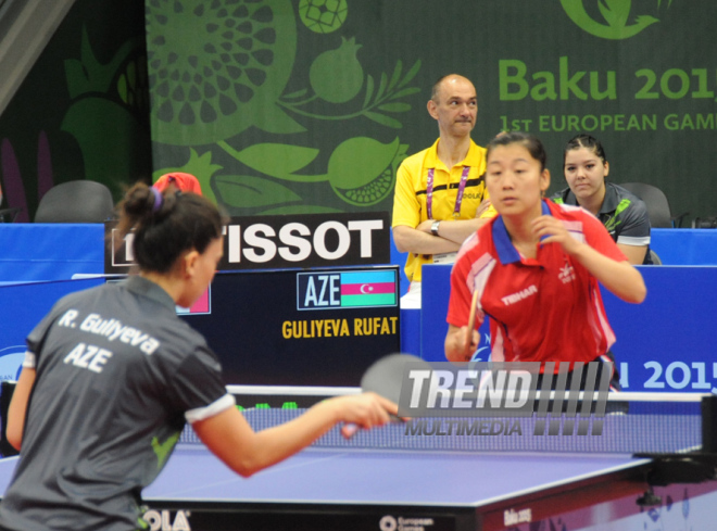 I Avropa Oyunları çərçivəsində qadınlar arasında stolüstü tennis üzrə komanda yarışları. Bakı, Azərbaycan, 13 iyun 2015 