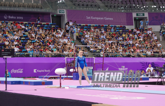 İlk Avropa Oyunları çərçivəsində idman gimnastikası üzrə yarışlar başlayıb. Bakı, Azərbaycan, 14 iyun 2015