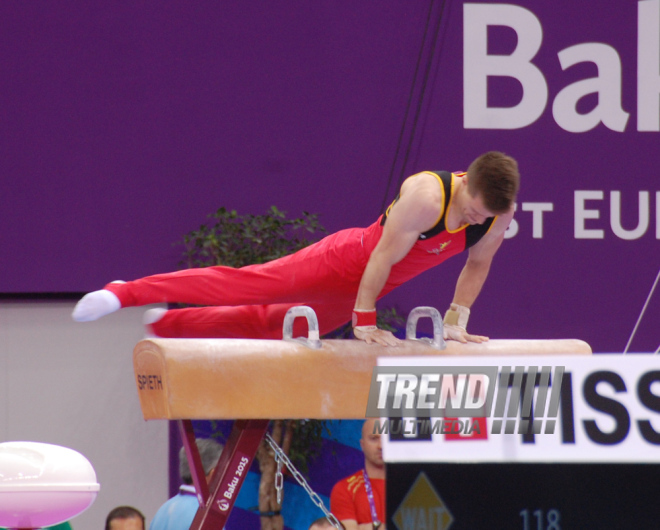 İlk Avropa Oyunları çərçivəsində idman gimnastikası üzrə yarışlar başlayıb. Bakı, Azərbaycan, 14 iyun 2015