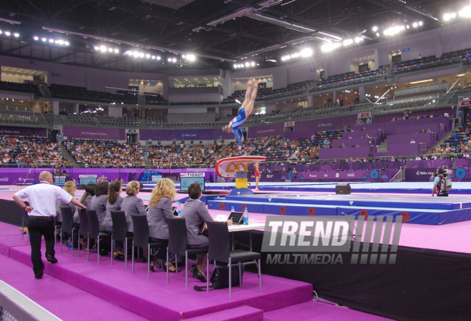 İlk Avropa Oyunları çərçivəsində idman gimnastikası üzrə yarışlar başlayıb. Bakı, Azərbaycan, 14 iyun 2015