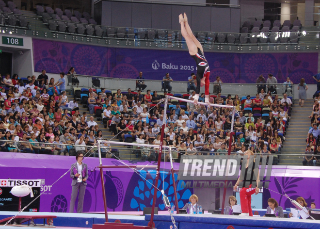 İlk Avropa Oyunları çərçivəsində idman gimnastikası üzrə yarışlar başlayıb. Bakı, Azərbaycan, 14 iyun 2015