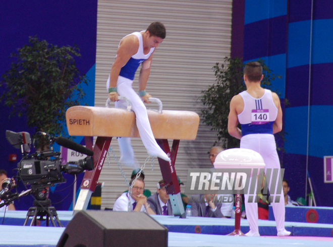 İlk Avropa Oyunları çərçivəsində idman gimnastikası üzrə yarışlar başlayıb. Bakı, Azərbaycan, 14 iyun 2015