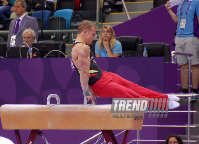 İlk Avropa Oyunları çərçivəsində idman gimnastikası üzrə yarışlar başlayıb. Bakı, Azərbaycan, 14 iyun 2015