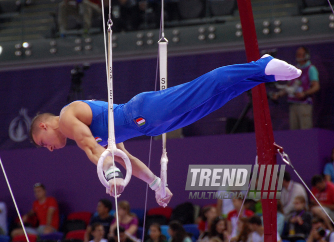 İlk Avropa Oyunları çərçivəsində idman gimnastikası üzrə yarışlar başlayıb. Bakı, Azərbaycan, 14 iyun 2015