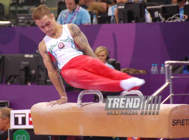 Azərbaycan gimnastları medallar uğrunda mübarizəni davam etdirirlər. Bakı, Azərbaycan, 14 iyun 2015