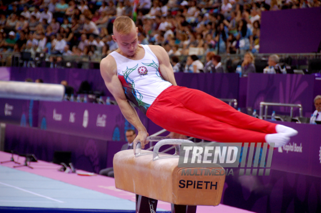 Azərbaycan gimnastları medallar uğrunda mübarizəni davam etdirirlər. Bakı, Azərbaycan, 14 iyun 2015