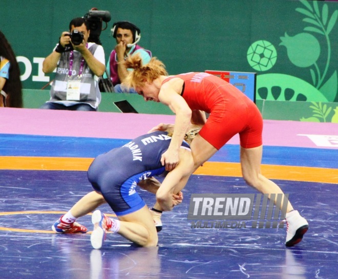 Avropa Oyunlarında qadınlar arasında güləş yarışlarında Azərbaycan 7-ci qızıl medalını qazandı. Bakı, Azərbaycan, 15 iyun 2015