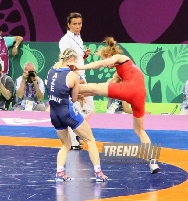 Avropa Oyunlarında qadınlar arasında güləş yarışlarında Azərbaycan 7-ci qızıl medalını qazandı. Bakı, Azərbaycan, 15 iyun 2015