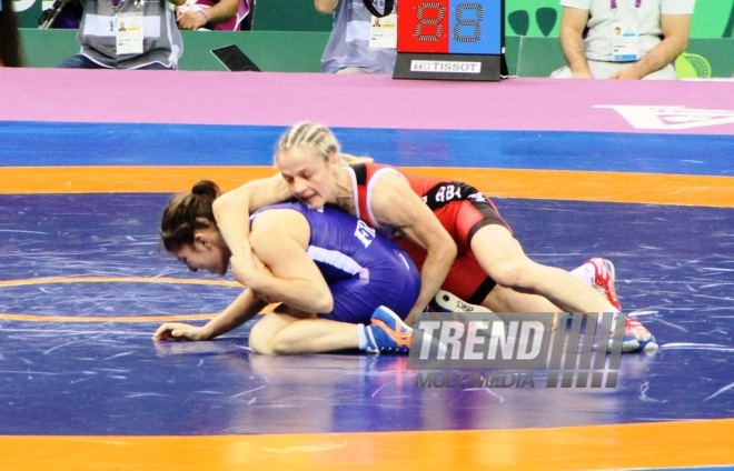 Avropa Oyunlarında qadınlar arasında güləş yarışlarında Azərbaycan 7-ci qızıl medalını qazandı. Bakı, Azərbaycan, 15 iyun 2015