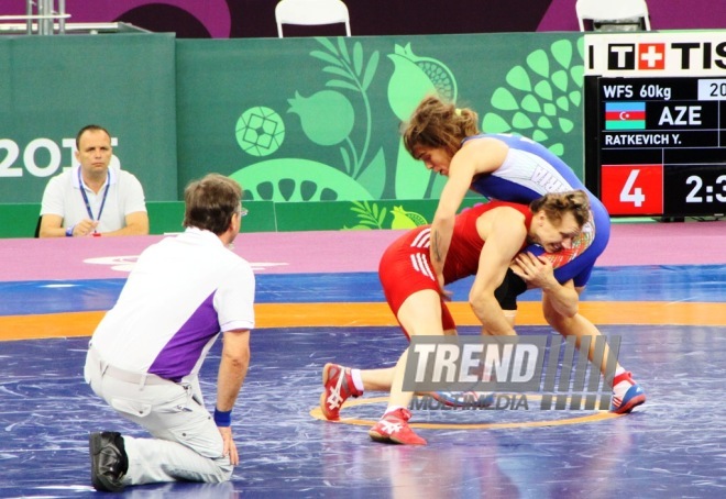 Avropa Oyunlarında qadınlar arasında güləş yarışlarında Azərbaycan 7-ci qızıl medalını qazandı. Bakı, Azərbaycan, 15 iyun 2015