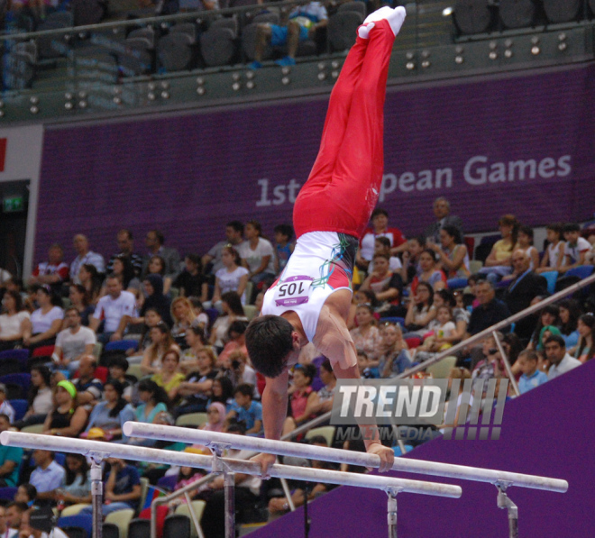 Azərbaycan gimnastları Avropa Oyunlarında yarışların ikinci günündə çıxış ediblər. Bakı, Azərbaycan, 15 iyun 2015