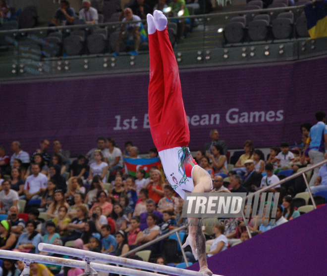 Azərbaycan gimnastları Avropa Oyunlarında yarışların ikinci günündə çıxış ediblər. Bakı, Azərbaycan, 15 iyun 2015