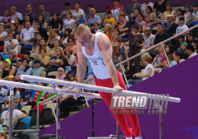 Azərbaycan gimnastları Avropa Oyunlarında yarışların ikinci günündə çıxış ediblər. Bakı, Azərbaycan, 15 iyun 2015