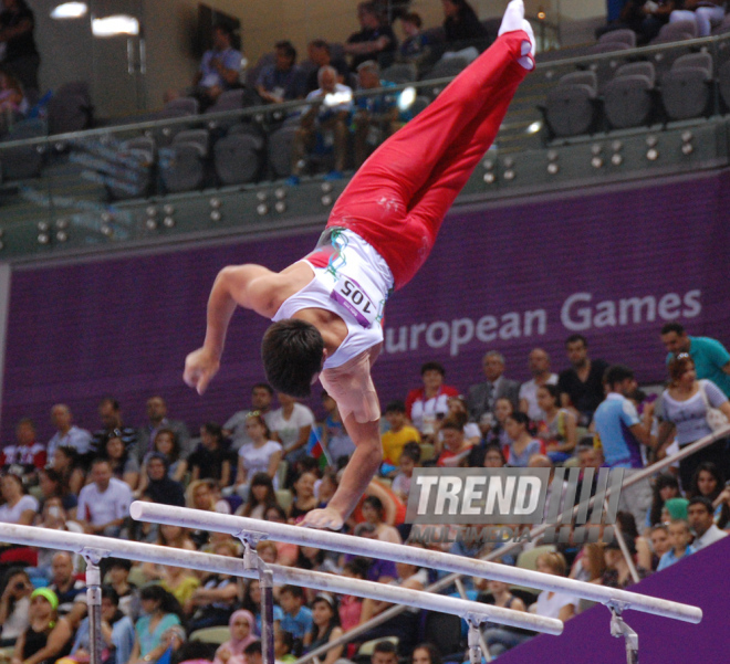 Azərbaycan gimnastları Avropa Oyunlarında yarışların ikinci günündə çıxış ediblər. Bakı, Azərbaycan, 15 iyun 2015