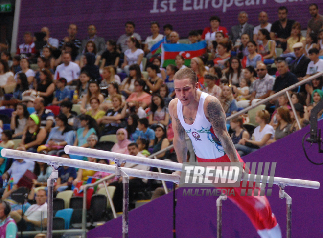 Azərbaycan gimnastları Avropa Oyunlarında yarışların ikinci günündə çıxış ediblər. Bakı, Azərbaycan, 15 iyun 2015