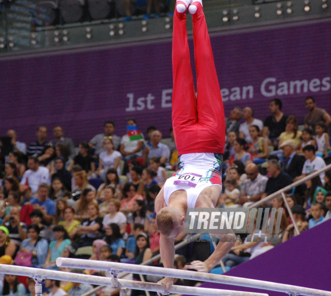 Azərbaycan gimnastları Avropa Oyunlarında yarışların ikinci günündə çıxış ediblər. Bakı, Azərbaycan, 15 iyun 2015