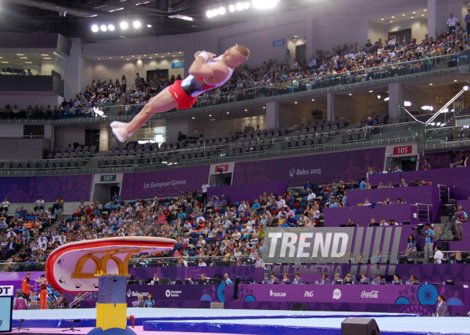 Azərbaycan gimnastları Avropa Oyunlarında yarışların ikinci günündə çıxış ediblər. Bakı, Azərbaycan, 15 iyun 2015