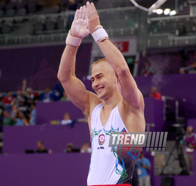 Azərbaycan gimnastları Avropa Oyunlarında yarışların ikinci günündə çıxış ediblər. Bakı, Azərbaycan, 15 iyun 2015