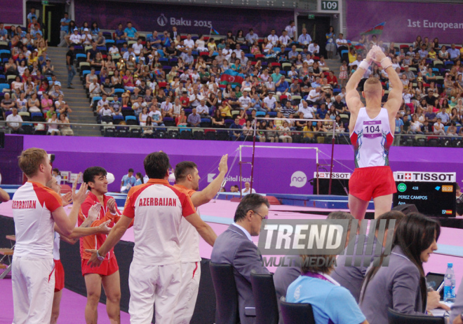 Azərbaycan gimnastları Avropa Oyunlarında yarışların ikinci günündə çıxış ediblər. Bakı, Azərbaycan, 15 iyun 2015