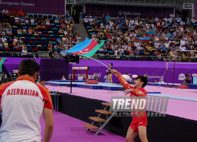 Azərbaycan gimnastları Avropa Oyunlarında yarışların ikinci günündə çıxış ediblər. Bakı, Azərbaycan, 15 iyun 2015