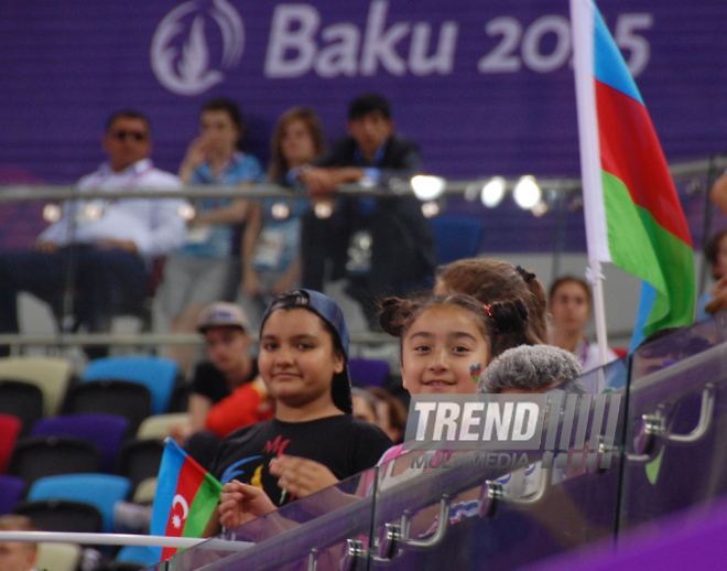 Azərbaycanın kişilərdən ibarət gimnastika yığması bürünc medal qazandı. Bakı, Azərbaycan, 15 iyun 2015