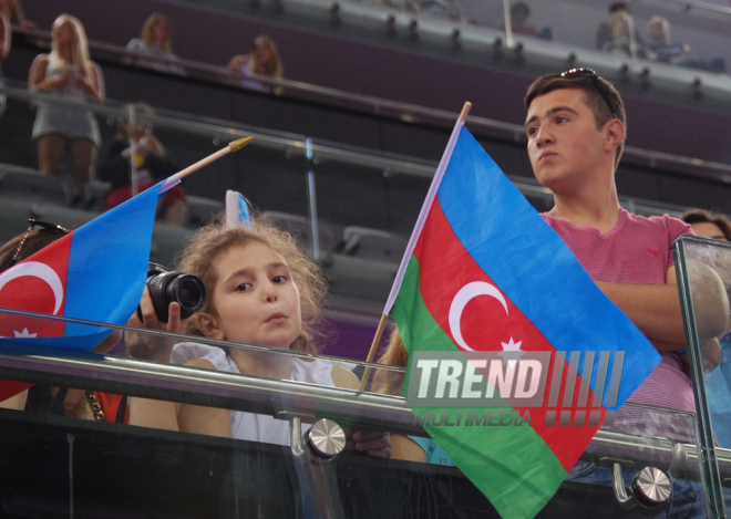 Azərbaycanın kişilərdən ibarət gimnastika yığması bürünc medal qazandı. Bakı, Azərbaycan, 15 iyun 2015