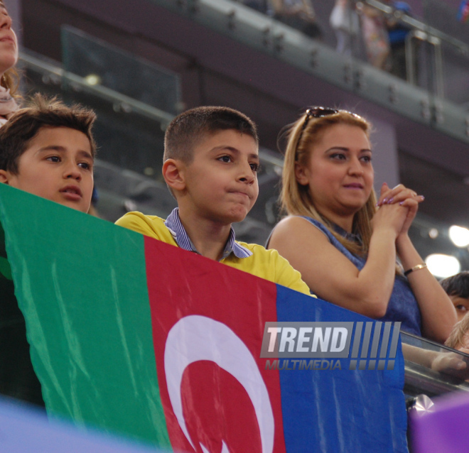 Azərbaycanın kişilərdən ibarət gimnastika yığması bürünc medal qazandı. Bakı, Azərbaycan, 15 iyun 2015