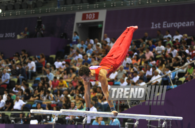 Avropa Oyunlarında idman gimnastikası yarışlarının ikinci gününə start verilib. Bakı, Azərbaycan, 15 iyun 2015