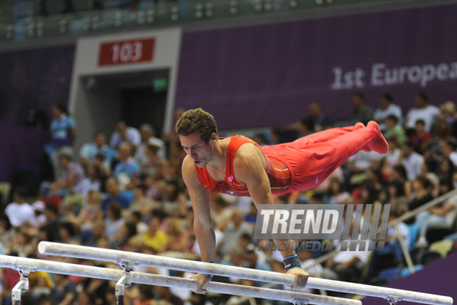 Avropa Oyunlarında idman gimnastikası yarışlarının ikinci gününə start verilib. Bakı, Azərbaycan, 15 iyun 2015