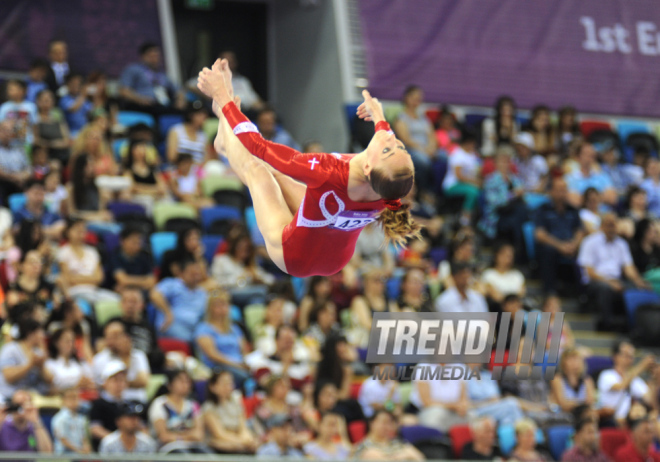 Avropa Oyunlarında idman gimnastikası yarışlarının ikinci gününə start verilib. Bakı, Azərbaycan, 15 iyun 2015