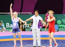 Avropa Oyunlarında qadınlar arasında güləş yarışlarında Azərbaycan 7-ci qızıl medalını qazandı. Bakı, Azərbaycan, 15 iyun 2015