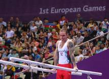 Kişilər arasında idman gimnastikası üzrə təsnifat mərhələsində Azərbaycanı Oleq Stepko, Eldar Səfərov və Pyotr Paxnyuk təmsil edirlər. Bakı, Azərbaycan, 15 iyun 2015