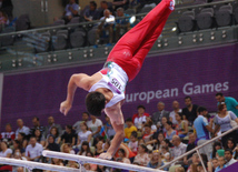 Azərbaycan gimnastları Avropa Oyunlarında yarışların ikinci günündə çıxış ediblər. Bakı, Azərbaycan, 15 iyun 2015