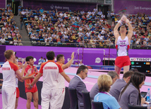 Azərbaycan gimnastları Avropa Oyunlarında yarışların ikinci günündə çıxış ediblər. Bakı, Azərbaycan, 15 iyun 2015