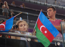 Azərbaycanın kişilərdən ibarət gimnastika yığması bürünc medal qazandı. Bakı, Azərbaycan, 15 iyun 2015