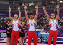 Azərbaycanın kişilərdən ibarət gimnastika yığması bürünc medal qazandı. Bakı, Azərbaycan, 15 iyun 2015