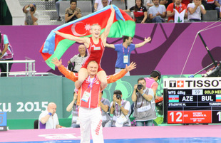 Avropa Oyunlarında qadınlar arasında güləş yarışlarında Azərbaycan 7-ci qızıl medalını qazandı. Bakı, Azərbaycan, 15 iyun 2015